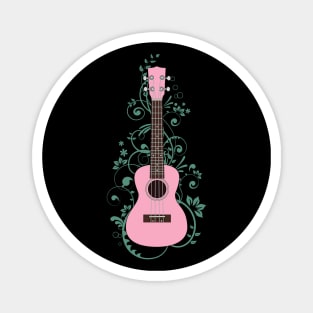 Pink Ukulele Flowering Vines Magnet